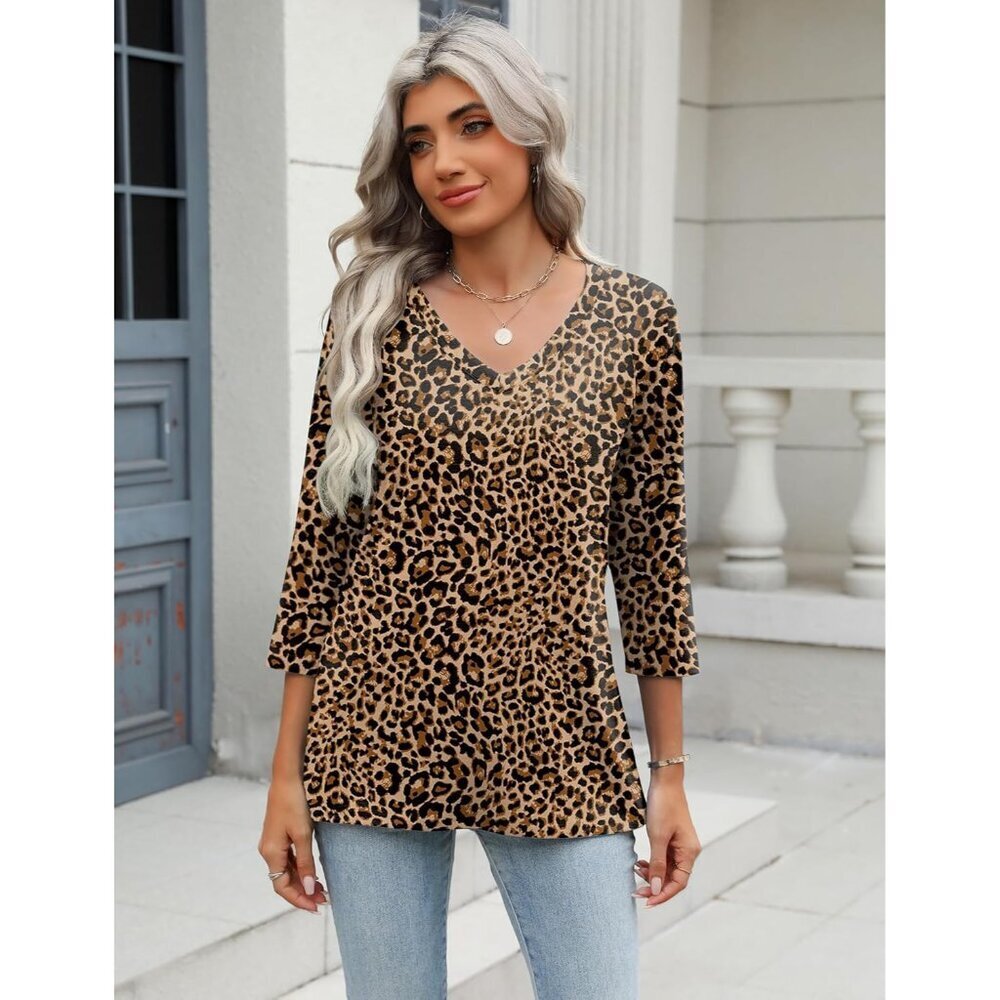 Womens 3/4 Sleeve V Neck Top Soft Polyester Spandex Casual Blouse - Picture 4 of 4